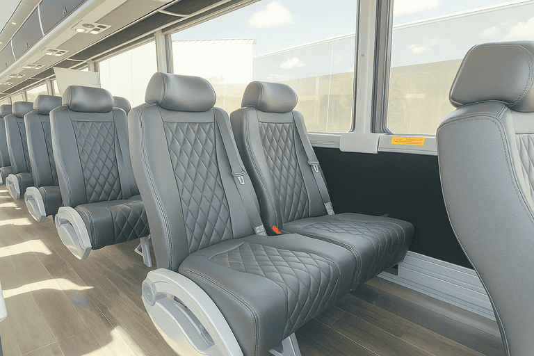 interior of Palm Beach Gardens Coach Bus Service charter bus